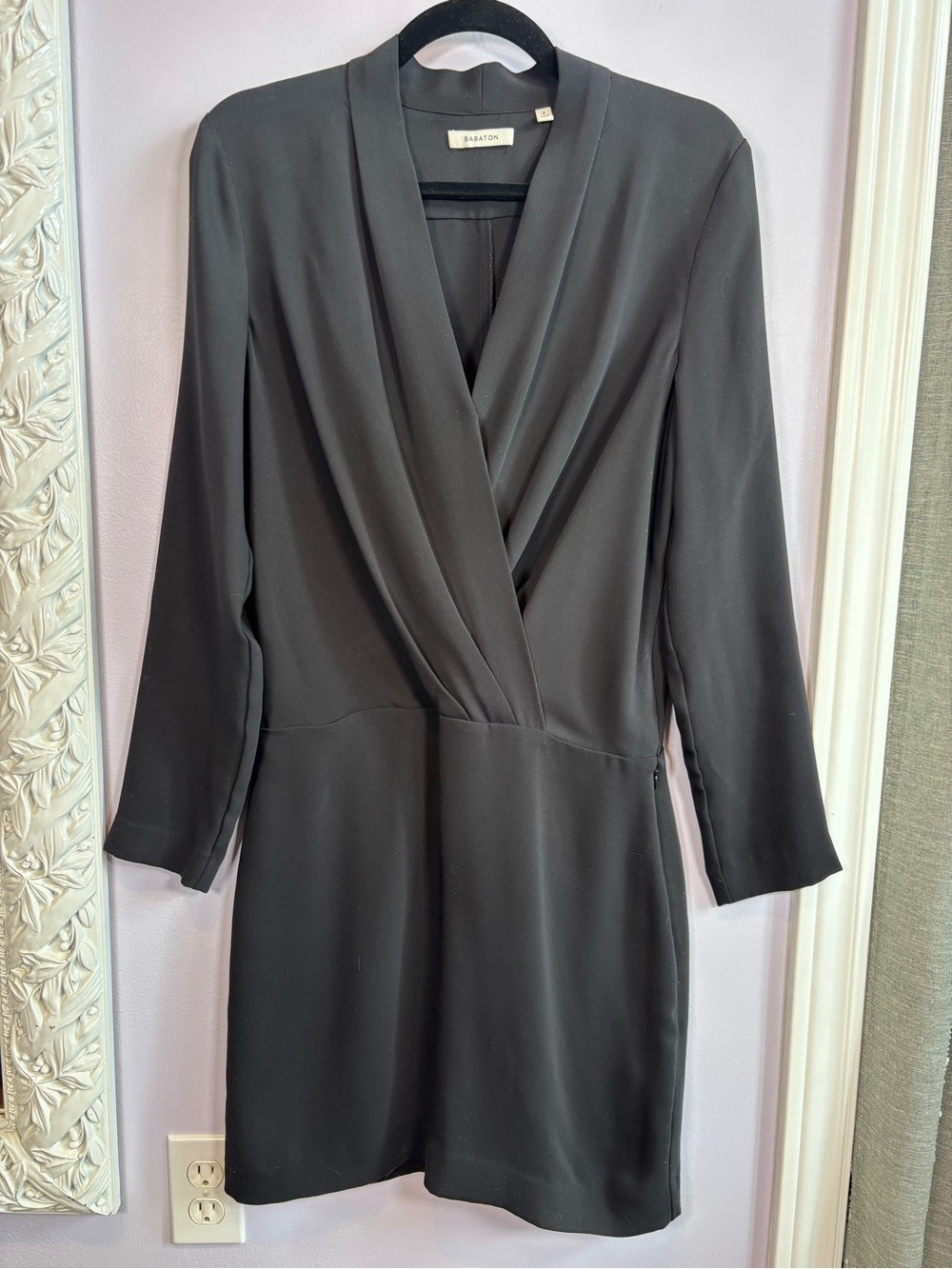 Babaton Aritzia Benefactor Black Long-Sleeve Chic Wrap-Front Dress Size 6